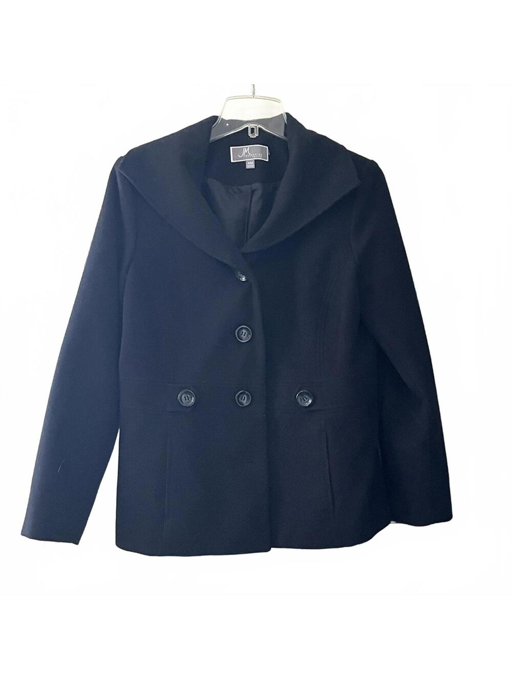 JM Collection Black Pea Coat Women's Classic Tailored Outerwear